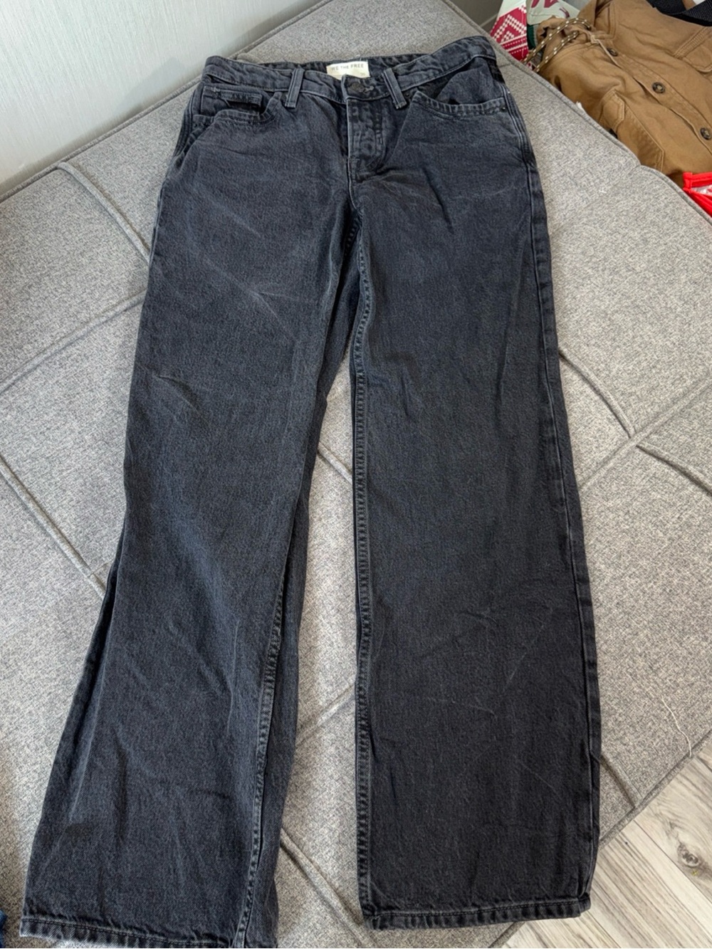Free People We the Free Women 25 Mid Rise Straight Jeans Button Front